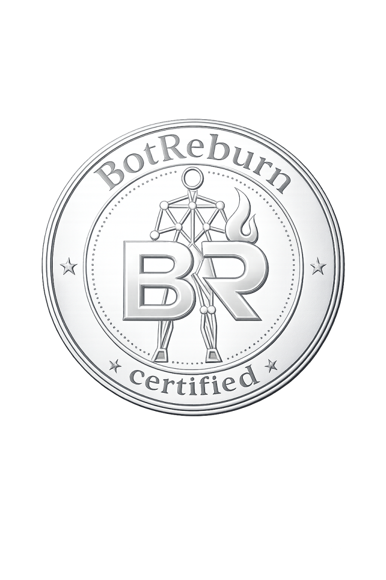 BotReburn Trust Verification Report section with certified seal, representing the formal verification outcome for humanoid robots entering the secondary market