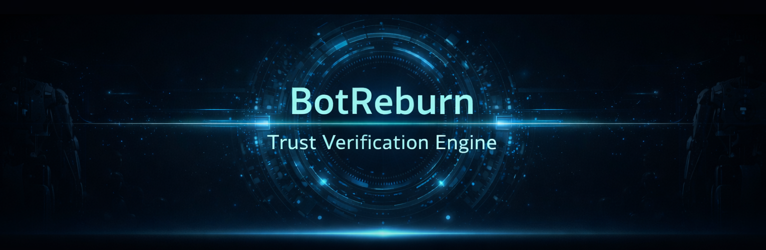 BotReburn Trust Verification Engine visual, symbolizing the core verification and trust infrastructure for the humanoid robot market